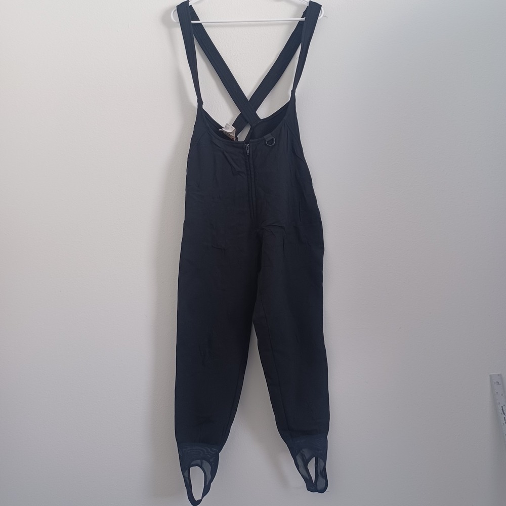 Vintage Schoeller Ski Pants Women 8 Black Suspender Stirrup Zip Up Made USA‎